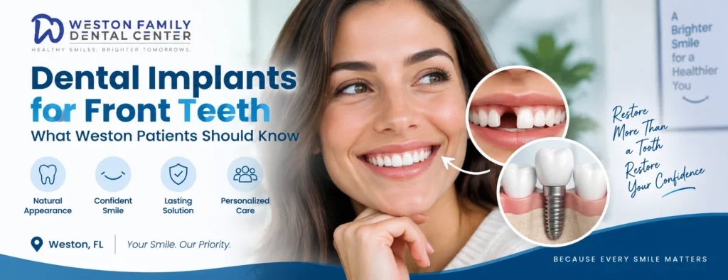 Dental implants for front teeth in Weston FL with a natural looking smile and custom implant crown